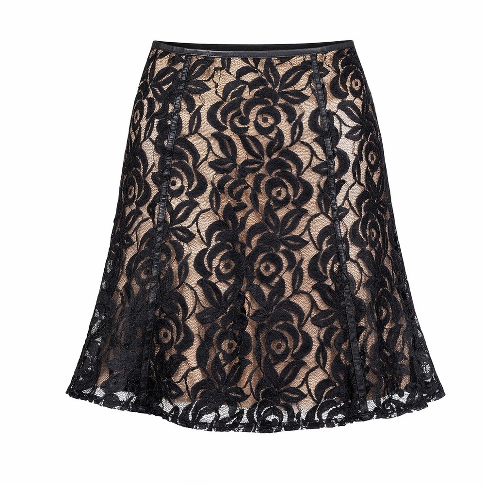 Peter Nygard Petite Skirt Women's Size 6 Black Lace Overlay‎ Lined Career